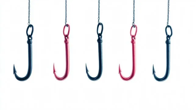 Various fishing hook sizes laid out for comparison