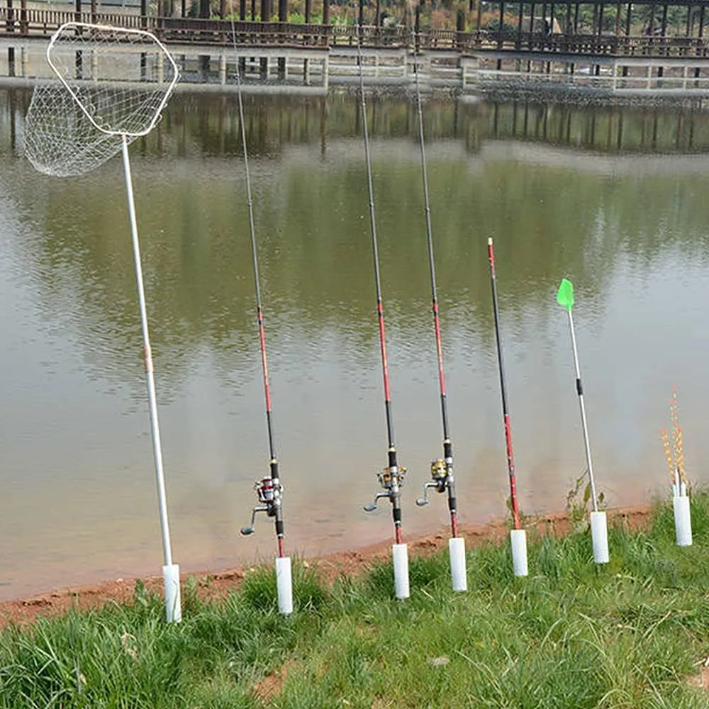 Fishing rod positioned at optimal angle in bank stick holder