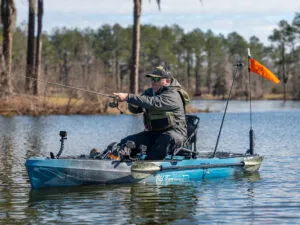 Boat properly positioned for shallow water fishing